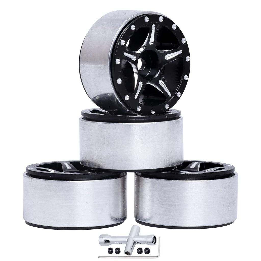 1.0 Beadlock Wheel Rims for 1/24 RC Crawler Cars - Compatible with Axial SCX24 Models (4 Pack)
