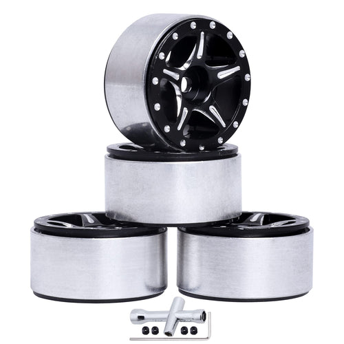1.0 Beadlock Wheel Rims for 1/24 RC Crawler Cars - Compatible with Axial SCX24 Models (4 Pack)