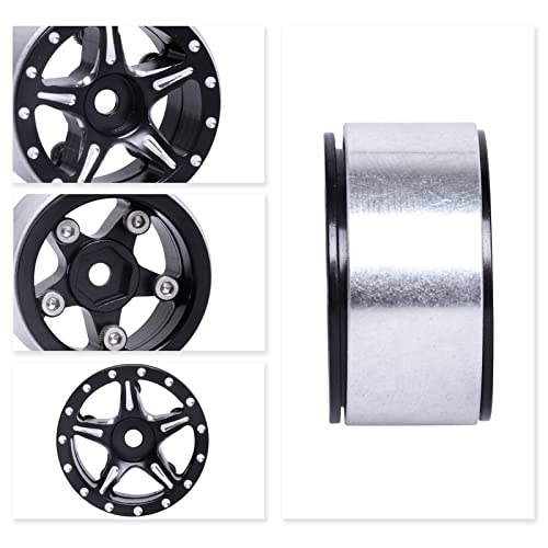 1.0 Beadlock Wheel Rims for 1/24 RC Crawler Cars - Compatible with Axial SCX24 Models (4 Pack)