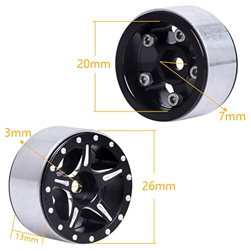1.0 Beadlock Wheel Rims for 1/24 RC Crawler Cars - Compatible with Axial SCX24 Models (4 Pack)