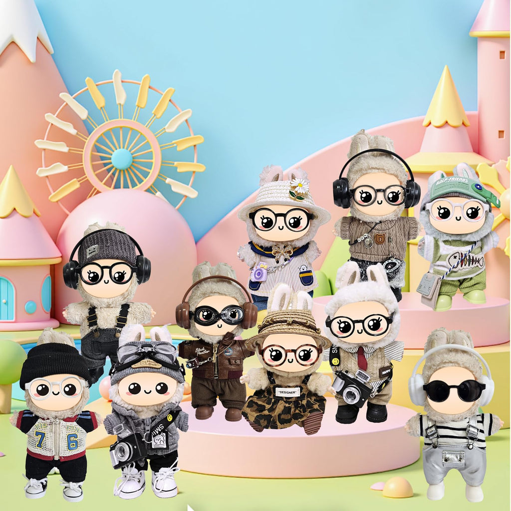 10 Complete Outfits for 15cm/17cm Labubu & Blythe Dolls – Premium Fabric Fashion Set by Mengudig