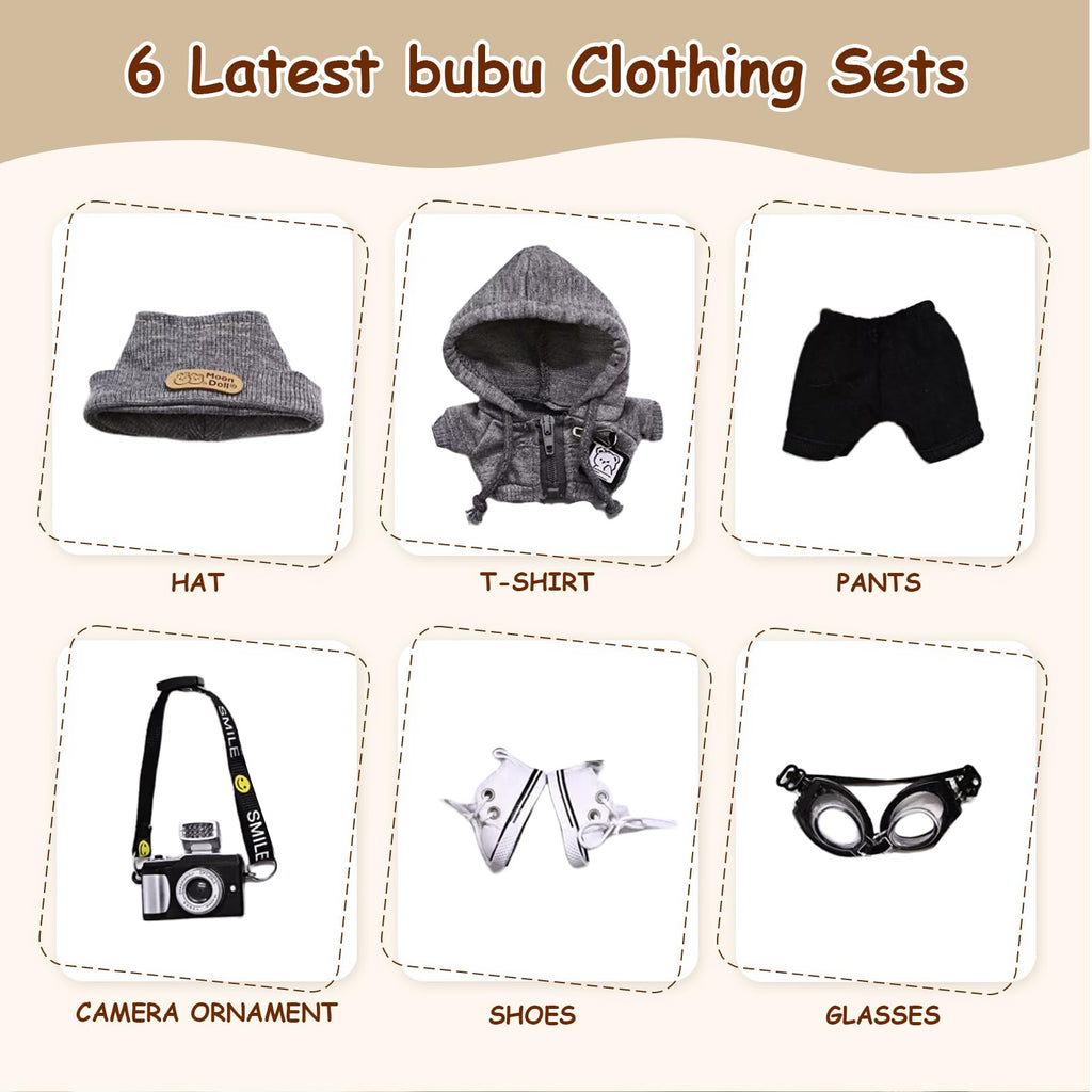 10 Complete Outfits for 15cm/17cm Labubu & Blythe Dolls – Premium Fabric Fashion Set by Mengudig