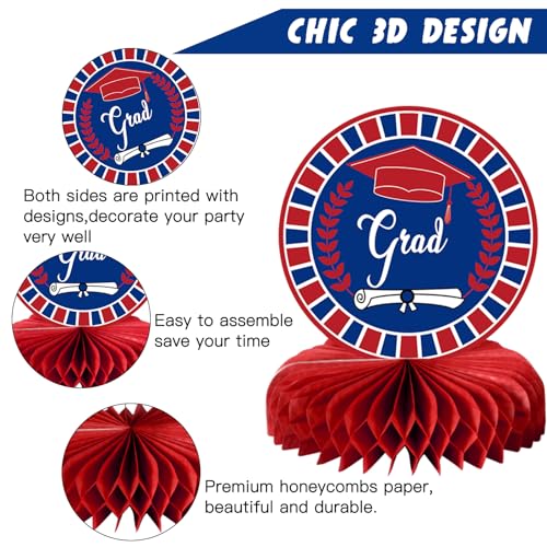 10 Graduation Party Centerpieces Class of 2026 – Blue & Red Honeycomb Table Decorations by MOORAY