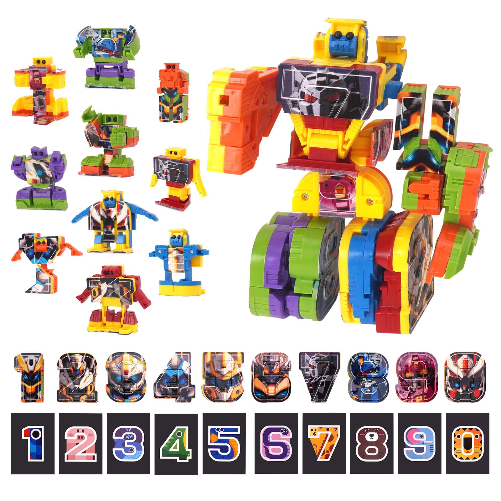 10-in-1 Number Robots Transforming Toy Set – Build a Giant 12-Inch Robot, STEM Learning Blocks for Ages 3-8