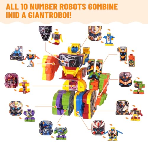 10-in-1 Number Robots Transforming Toy Set – Build a Giant 12-Inch Robot, STEM Learning Blocks for Ages 3-8