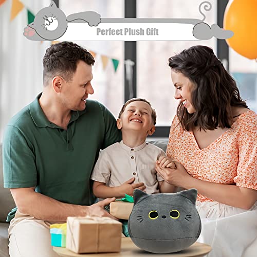 10 inch Gray Cat Plush Toy, Soft Squishy Pillow by AudeRhine - Kawaii Stuffed Animal Gift for Cat Lovers