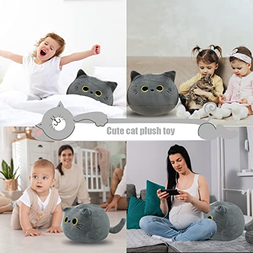 10 inch Gray Cat Plush Toy, Soft Squishy Pillow by AudeRhine - Kawaii Stuffed Animal Gift for Cat Lovers
