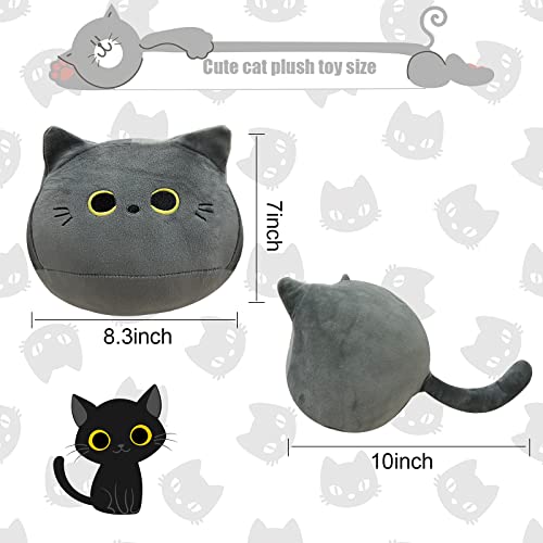 10 inch Gray Cat Plush Toy, Soft Squishy Pillow by AudeRhine - Kawaii Stuffed Animal Gift for Cat Lovers