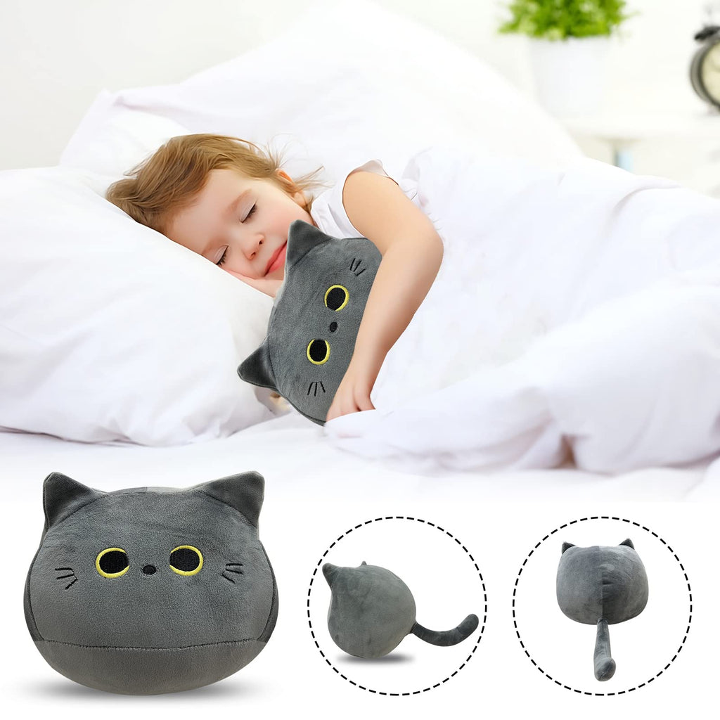 10 inch Gray Cat Plush Toy, Soft Squishy Pillow by AudeRhine - Kawaii Stuffed Animal Gift for Cat Lovers