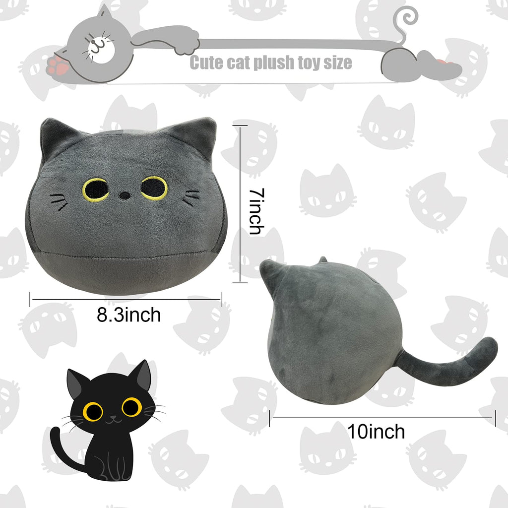 10 inch Gray Cat Plush Toy, Soft Squishy Pillow by AudeRhine - Kawaii Stuffed Animal Gift for Cat Lovers