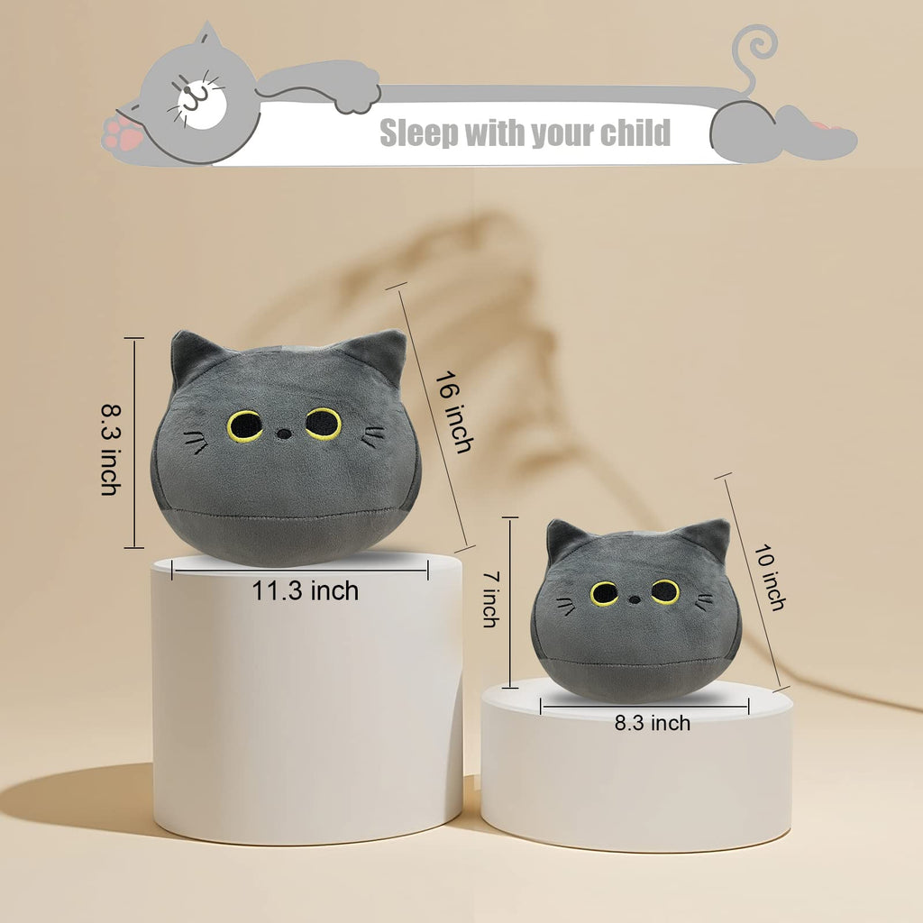 10 inch Gray Cat Plush Toy, Soft Squishy Pillow by AudeRhine - Kawaii Stuffed Animal Gift for Cat Lovers