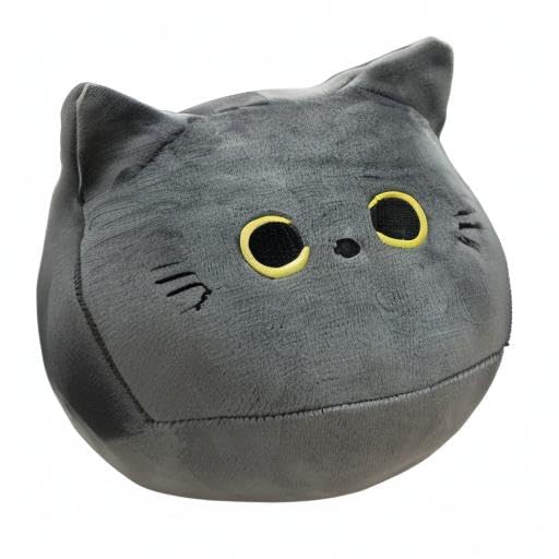 10 inch Gray Cat Plush Toy, Soft Squishy Pillow by AudeRhine - Kawaii Stuffed Animal Gift for Cat Lovers