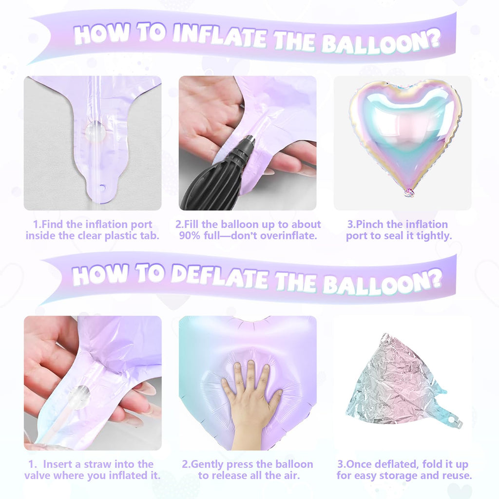 10 Pack 18 Inch Iridescent Heart Foil Balloons – Rainbow Gradient Self-Sealing Balloons for Weddings, Birthdays & Valentine's Day