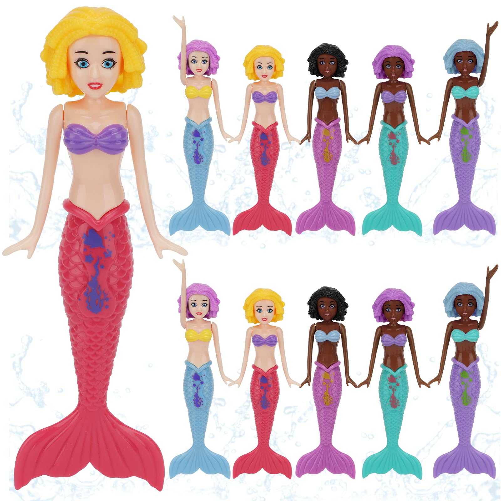 10-Pack Colorful Mermaid Diving Toys for Kids Ages 3-12 – Non-Repeating Styles, Underwater Sinking Pool Toys for Bath & Swimming Fun