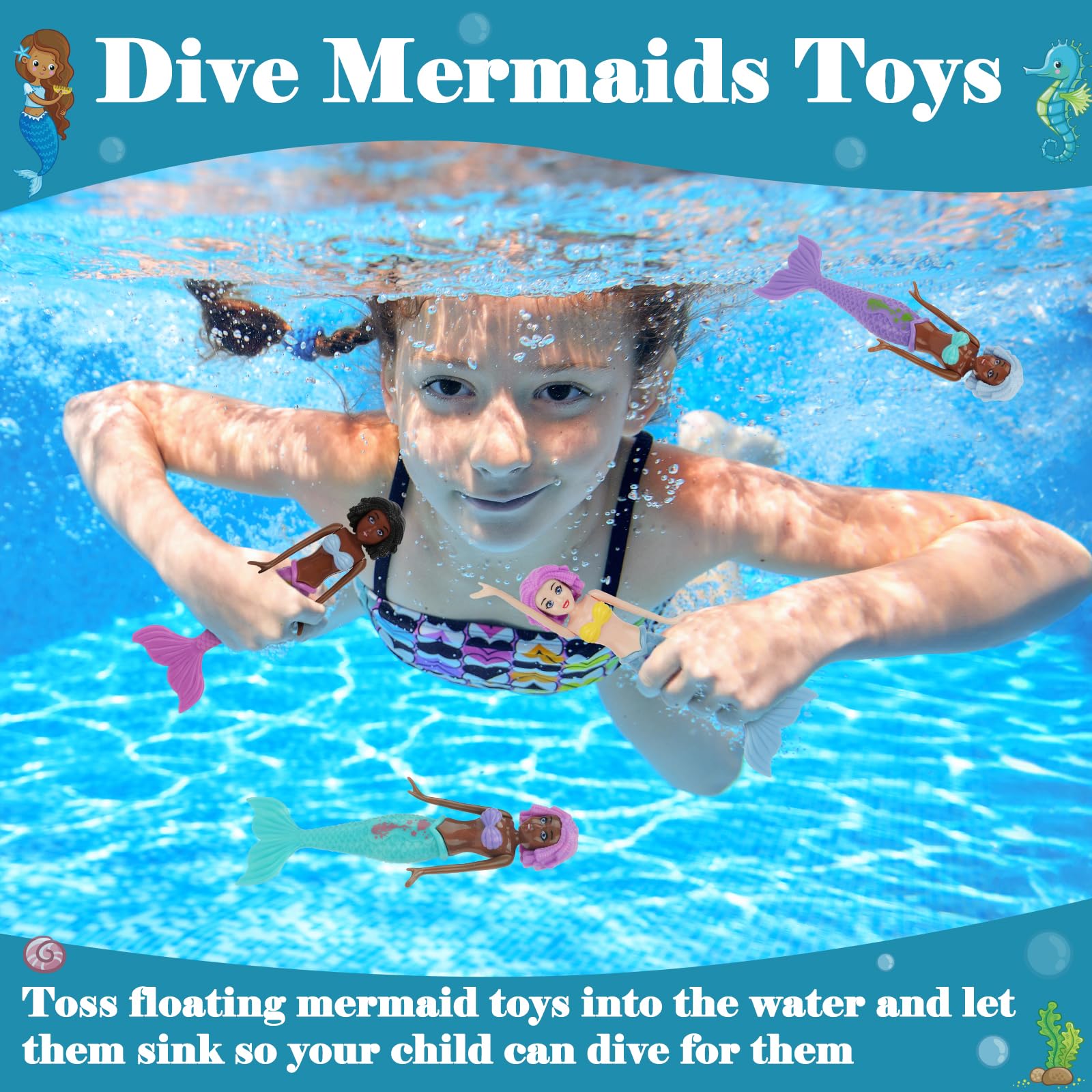 10-Pack Colorful Mermaid Diving Toys for Kids Ages 3-12 – Non-Repeating Styles, Underwater Sinking Pool Toys for Bath & Swimming Fun