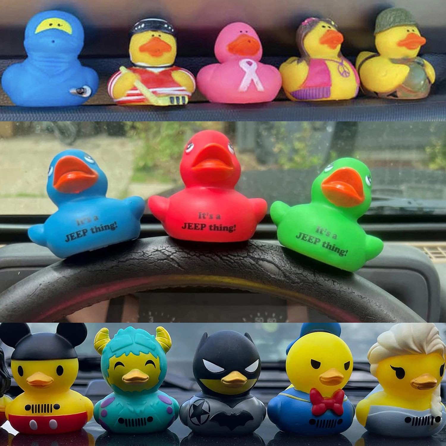 10-Pack Duck Holders for Jeep Dash – Rubber Duck Mounts with Locking Rings and Adhesive Stickers
