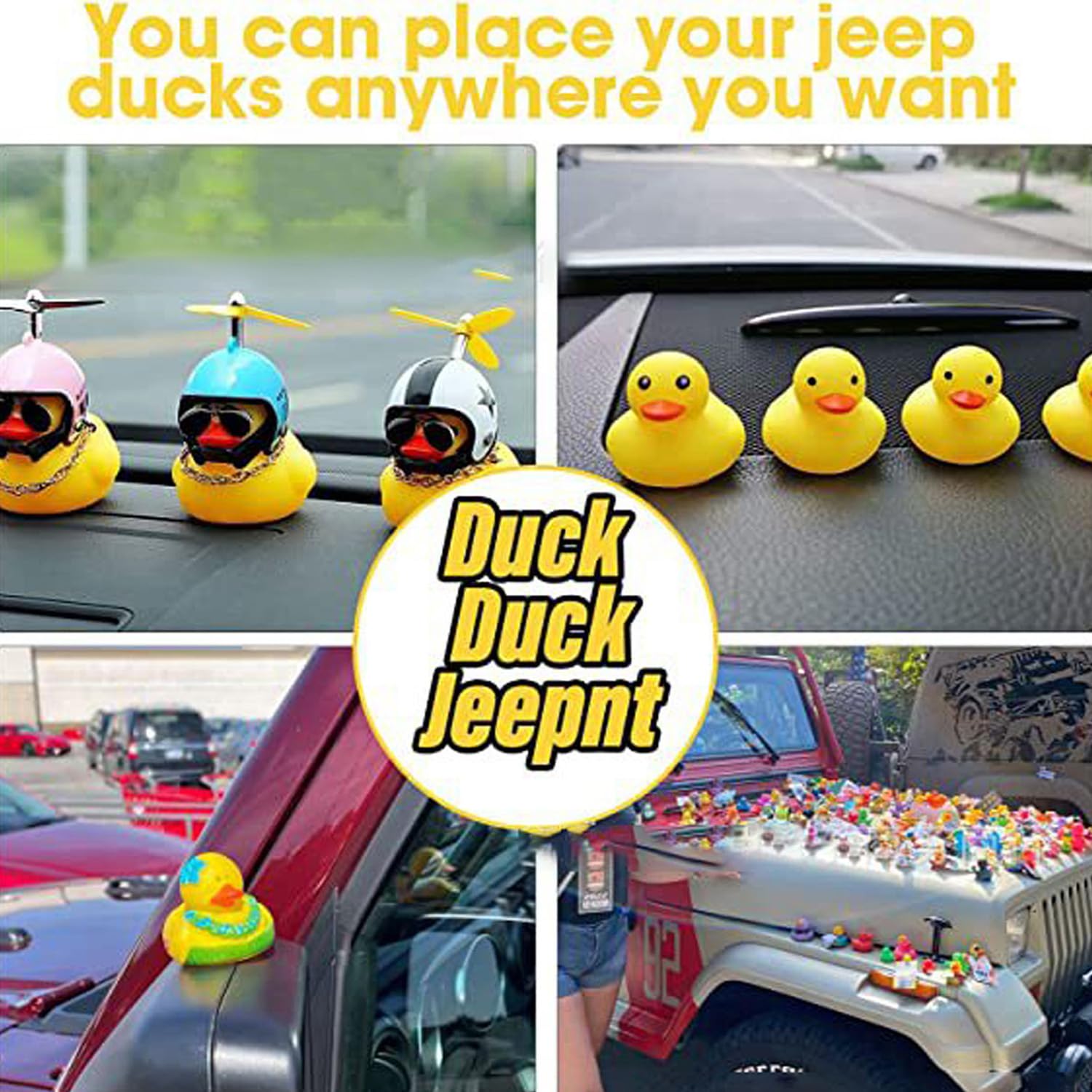 10-Pack Duck Holders for Jeep Dash – Rubber Duck Mounts with Locking Rings and Adhesive Stickers