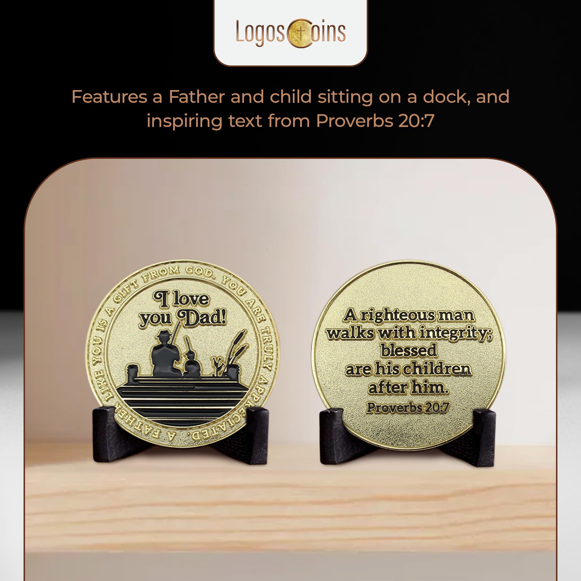 10-Pack Gold Plated Challenge Coin for Dad – Proverbs 20:7 Token of Appreciation