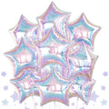 10-Pack Iridescent Laser Star Foil Balloons - 18-Inch Aluminum Foil Party Decorations with Self-Sealing Valve