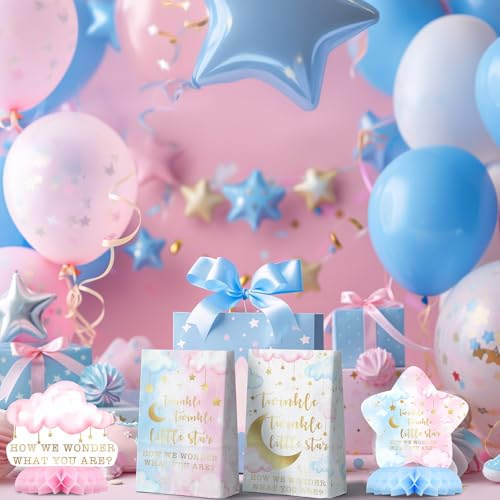 10-Pack Twinkle Twinkle Little Star Gender Reveal Centerpieces – Honeycomb Table Decor with Moons, Stars & Clouds for Baby Shower