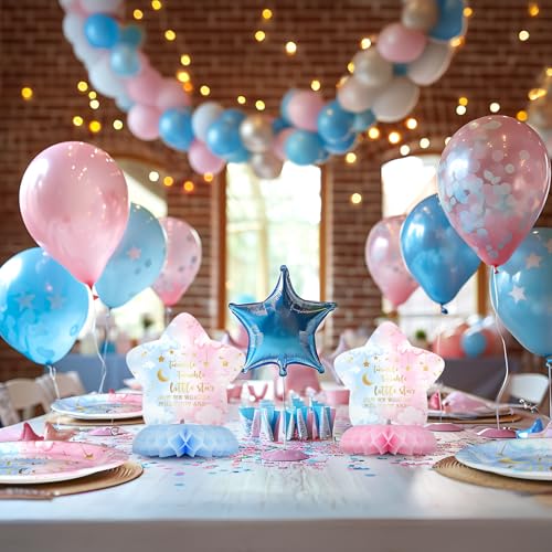 10-Pack Twinkle Twinkle Little Star Gender Reveal Centerpieces – Honeycomb Table Decor with Moons, Stars & Clouds for Baby Shower