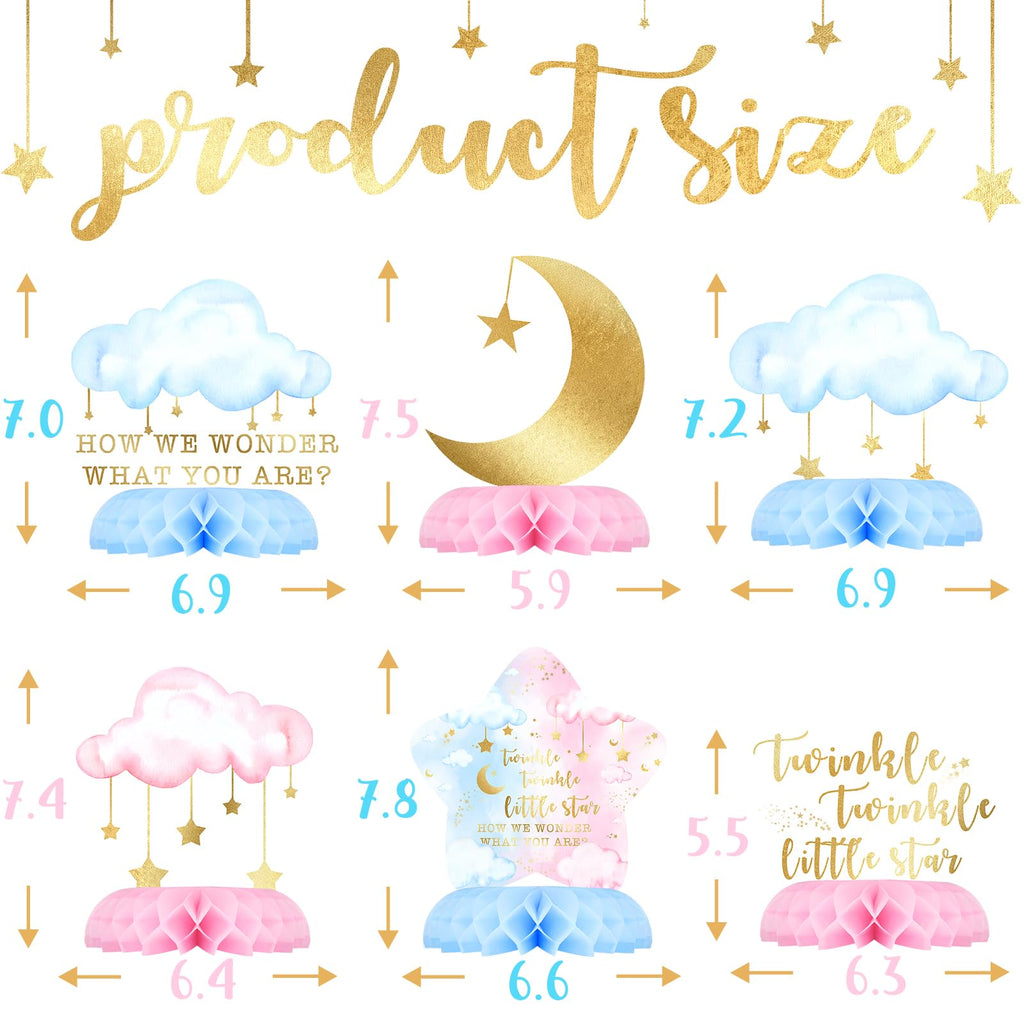 10-Pack Twinkle Twinkle Little Star Gender Reveal Centerpieces – Honeycomb Table Decor with Moons, Stars & Clouds for Baby Shower