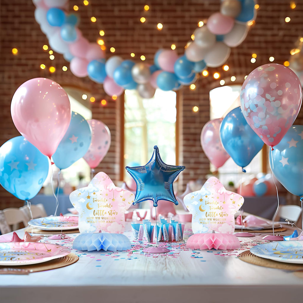 10-Pack Twinkle Twinkle Little Star Gender Reveal Centerpieces – Honeycomb Table Decor with Moons, Stars & Clouds for Baby Shower