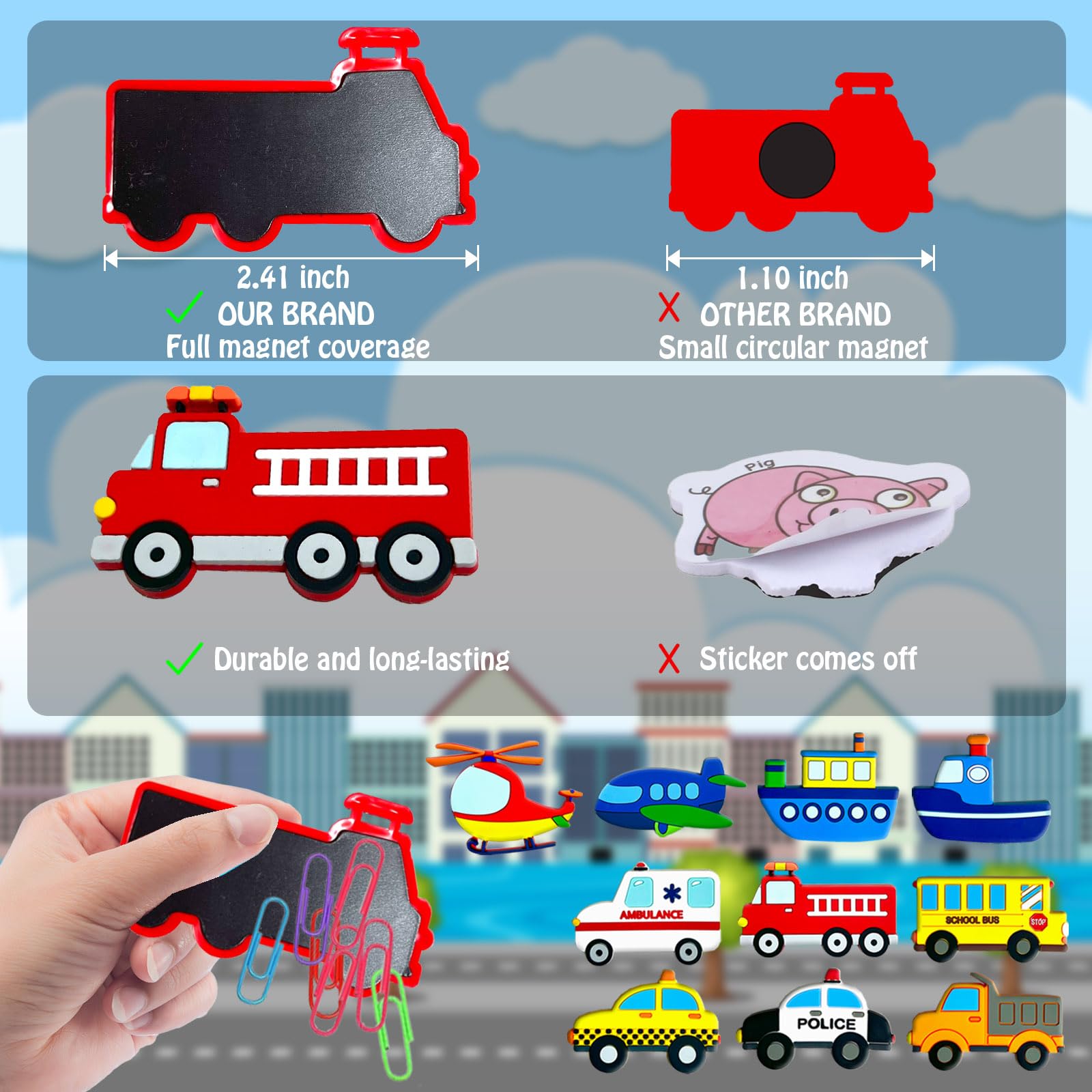 10-Piece Transportation Fridge Magnets for Toddlers – Car, Boat, Aircraft PVC Magnets for Kids Educational Play
