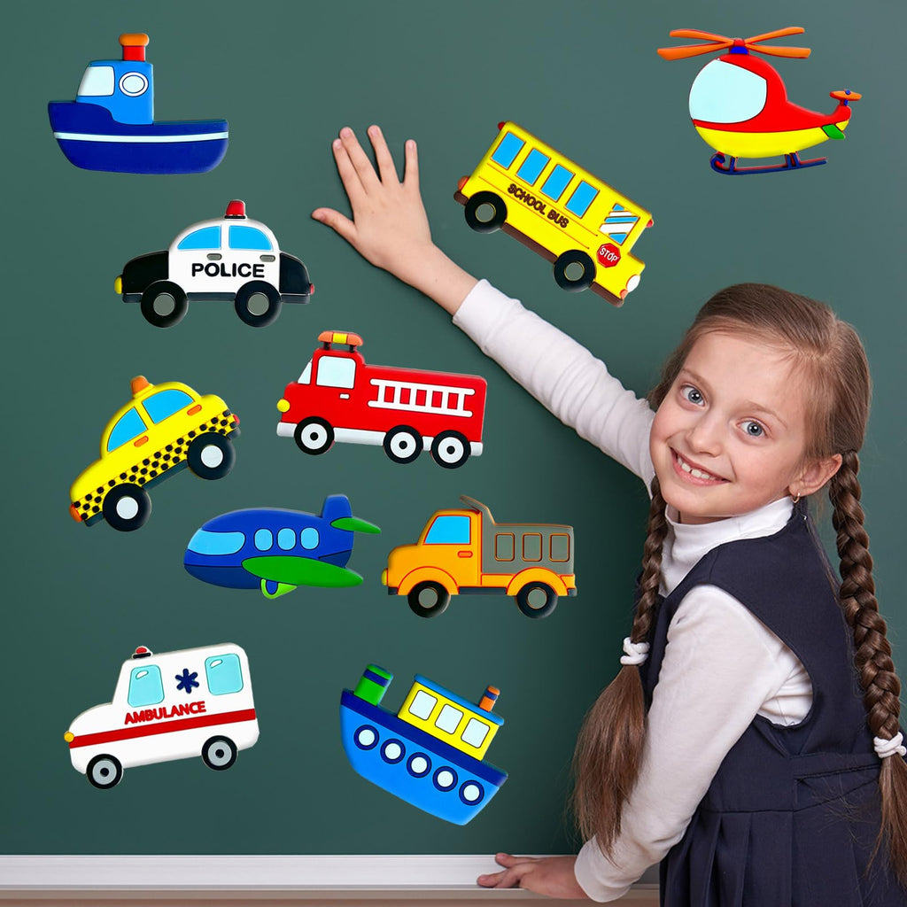 10-Piece Transportation Fridge Magnets for Toddlers – Car, Boat, Aircraft PVC Magnets for Kids Educational Play