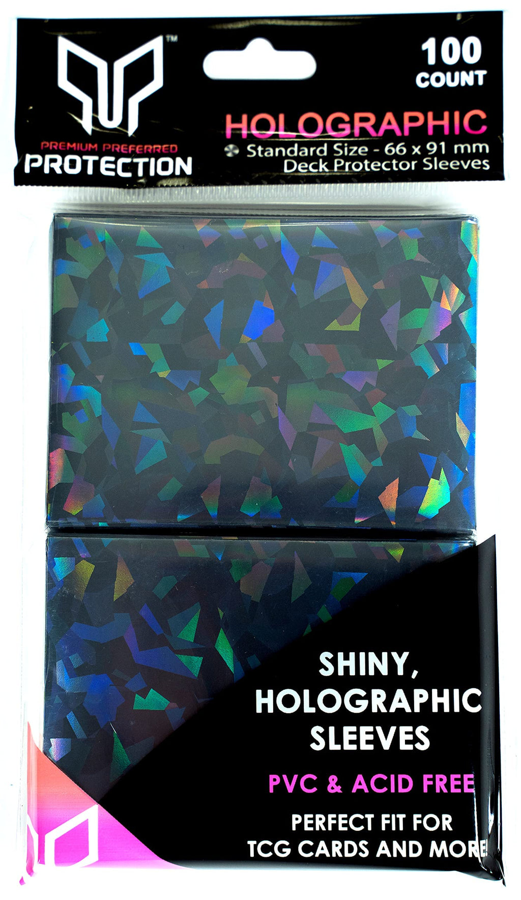 100 Black Holographic Card Sleeves – Perfect Fit Standard Size for Trading Cards by Premium Preferred Protection
