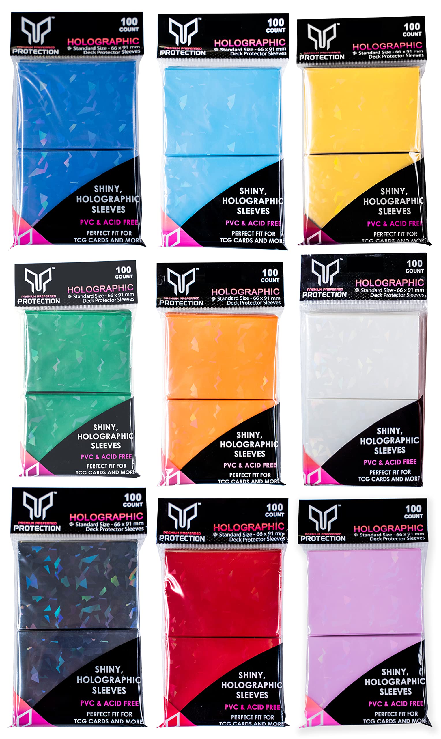 100 Black Holographic Card Sleeves – Perfect Fit Standard Size for Trading Cards by Premium Preferred Protection