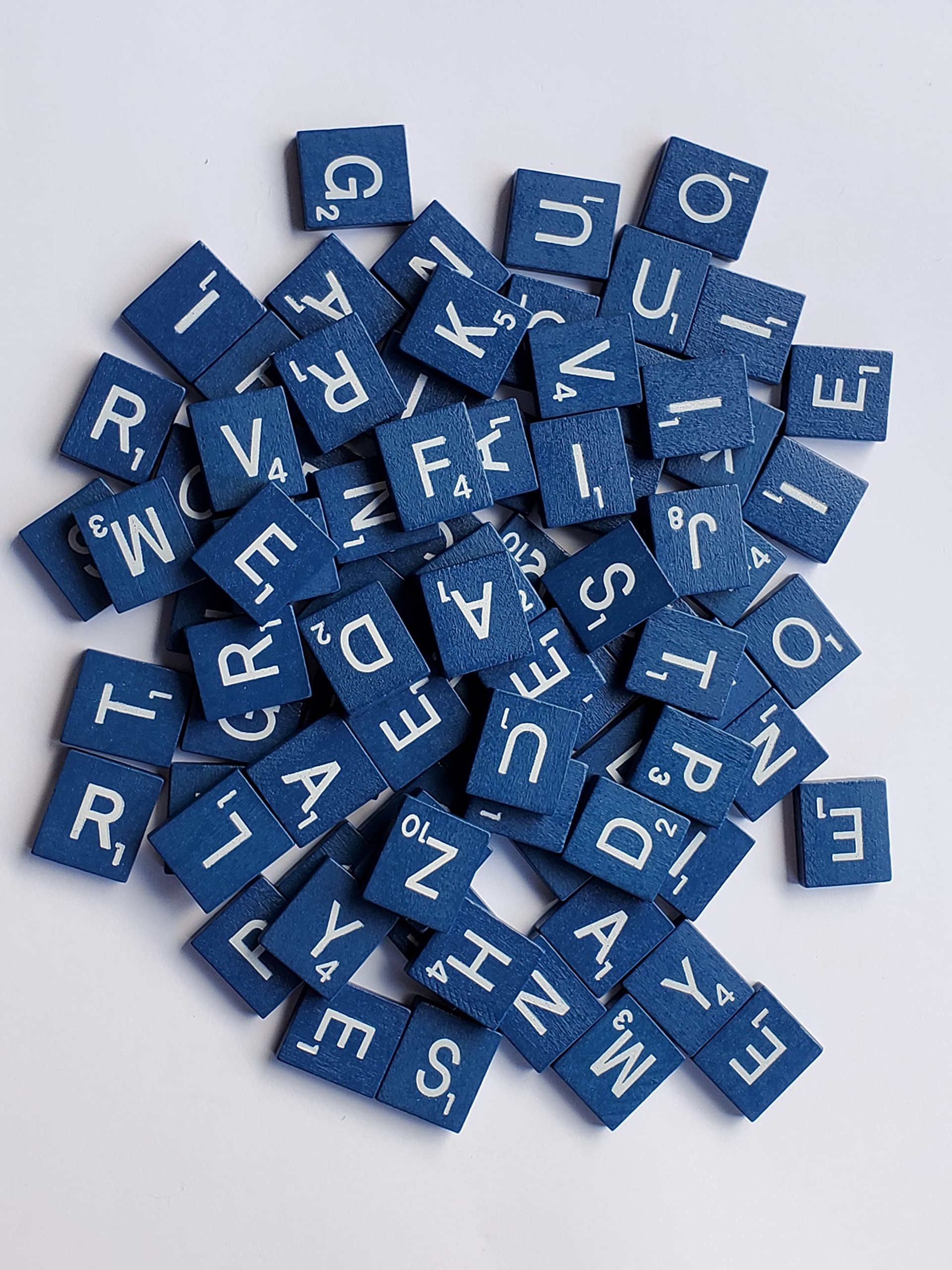 100 Blue Wooden Scrabble Tiles – Standard Letter Distribution for Games, Crafts & Messages