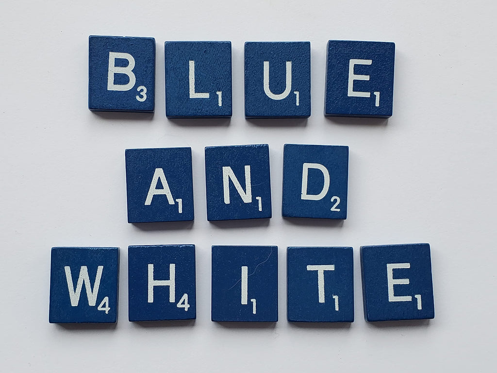 100 Blue Wooden Scrabble Tiles – Standard Letter Distribution for Games, Crafts & Messages