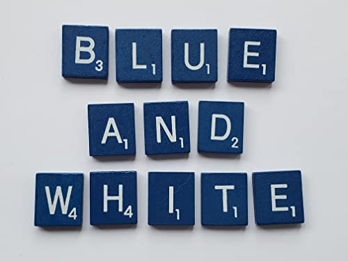 100 Blue Wooden Scrabble Tiles – Standard Letter Distribution for Games, Crafts & Messages