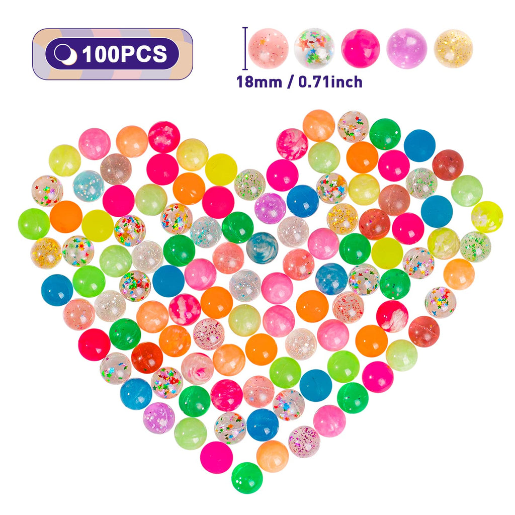 100 Colorful Mini Bouncy Balls in Gift Box – 18mm Party Favors for Kids