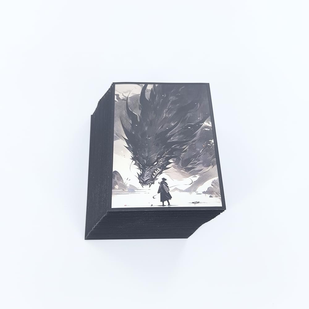 100 Dragon Themed Card Sleeves for TCG Games - 2.6 x 3.6 Inch Standard Size - Clear Front
