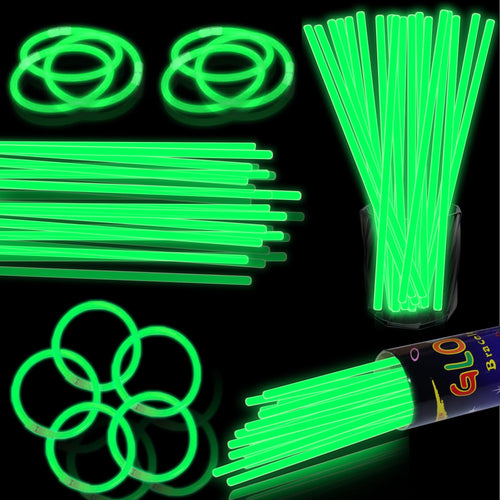 100 Green Glow Sticks Bulk 8 Inch Party Favors with Connectors for Neon Parties, Halloween, Christmas, St. Patrick's Day