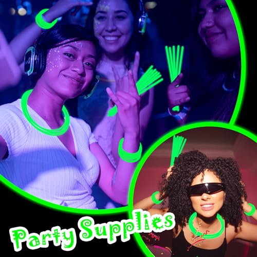 100 Green Glow Sticks Bulk 8 Inch Party Favors with Connectors for Neon Parties, Halloween, Christmas, St. Patrick's Day
