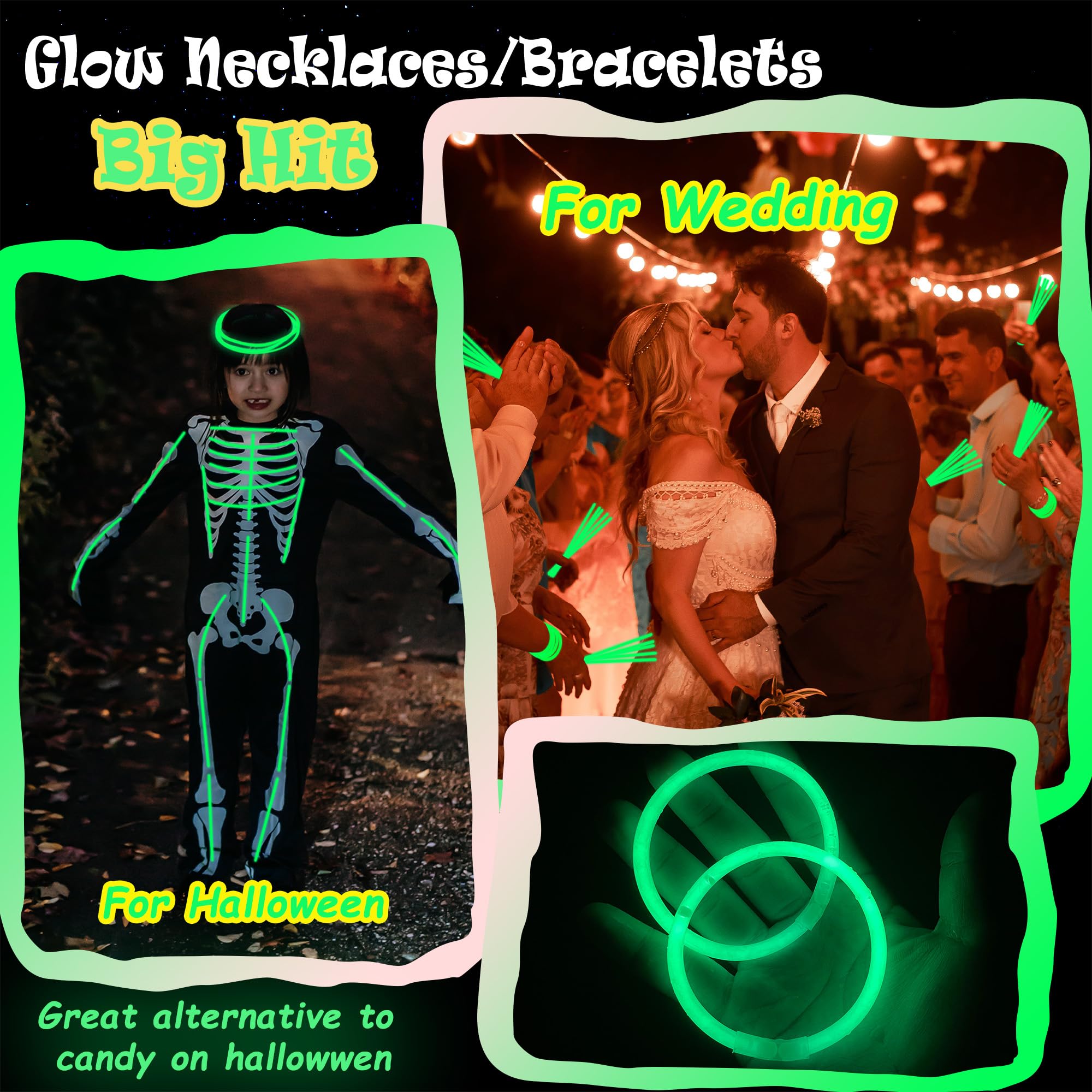 100 Green Glow Sticks Bulk 8 Inch Party Favors with Connectors for Neon Parties, Halloween, Christmas, St. Patrick's Day
