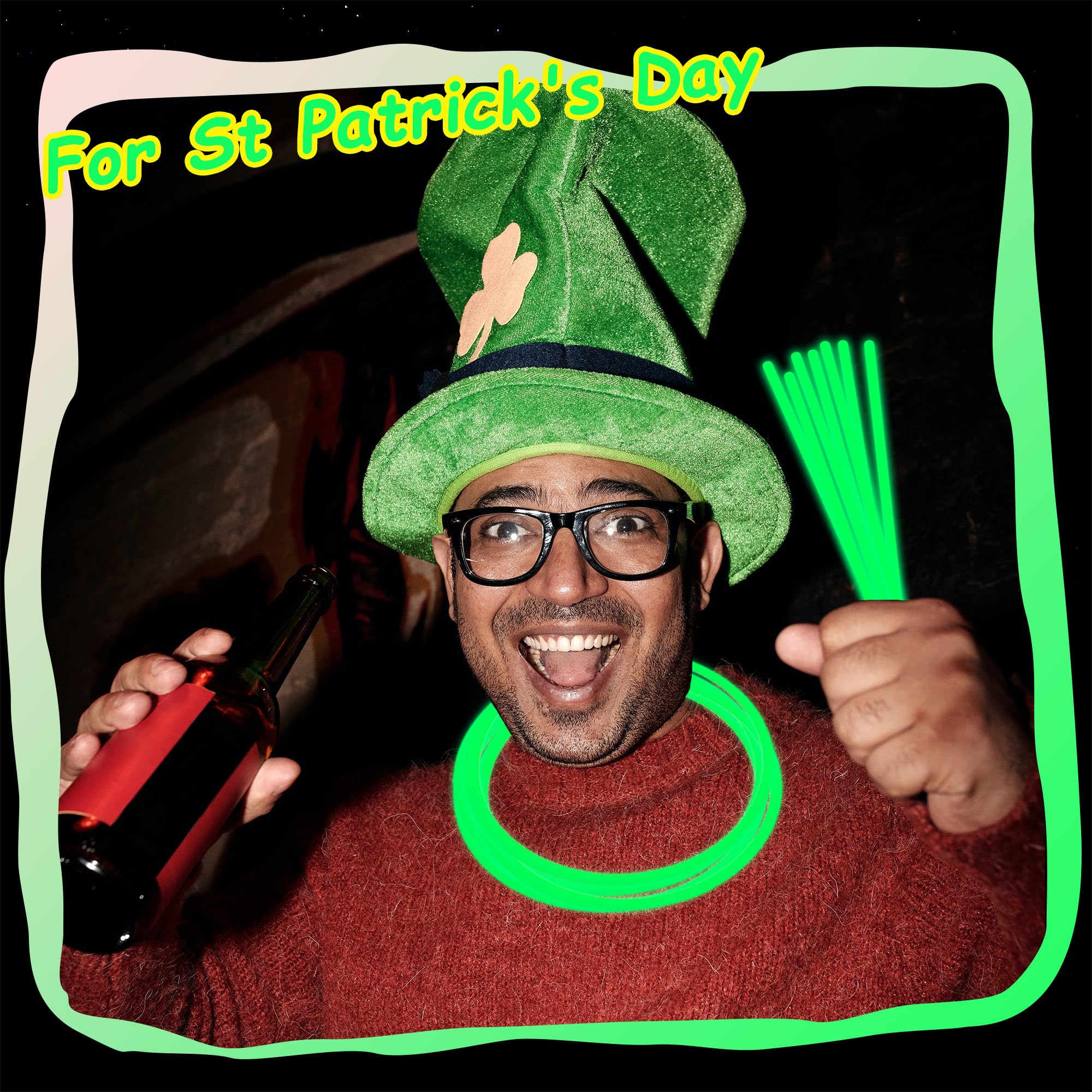 100 Green Glow Sticks Bulk 8 Inch Party Favors with Connectors for Neon Parties, Halloween, Christmas, St. Patrick's Day