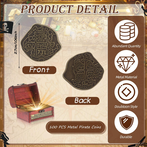 100 Metal Pirate Coins – Bronze Spanish Doubloon Tokens for Treasure Hunts & Party Games