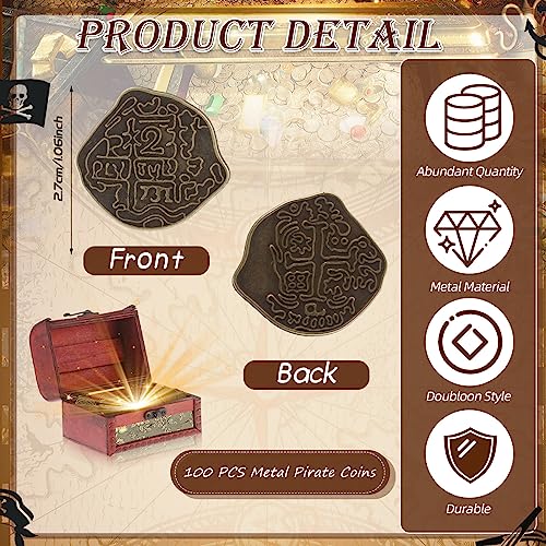 100 Metal Pirate Coins – Bronze Spanish Doubloon Tokens for Treasure Hunts & Party Games
