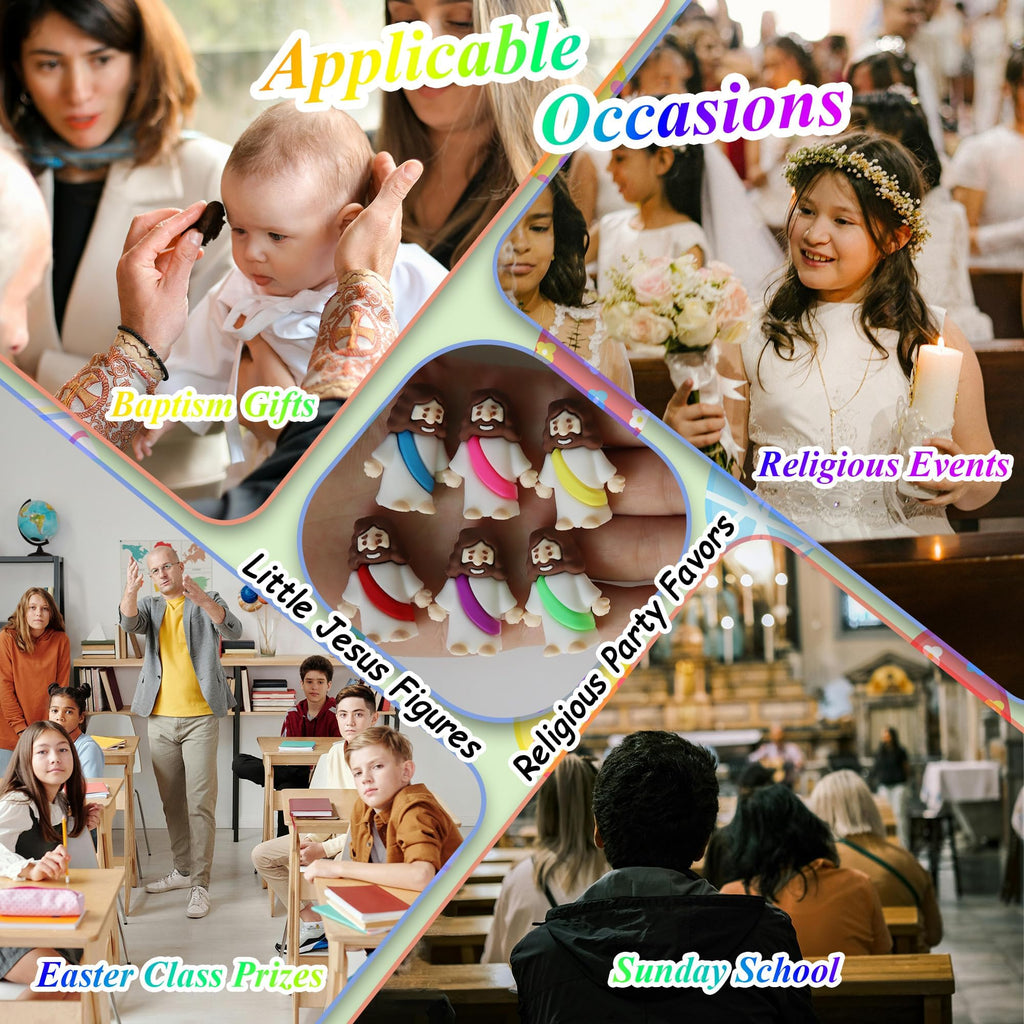 100 Mini Jesus Figures – 6 Colors Rubber Jesus Toys for Easter, Baptism, and Faith Sharing