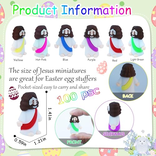 100 Mini Jesus Figures – 6 Colors Rubber Jesus Toys for Easter, Baptism, and Faith Sharing