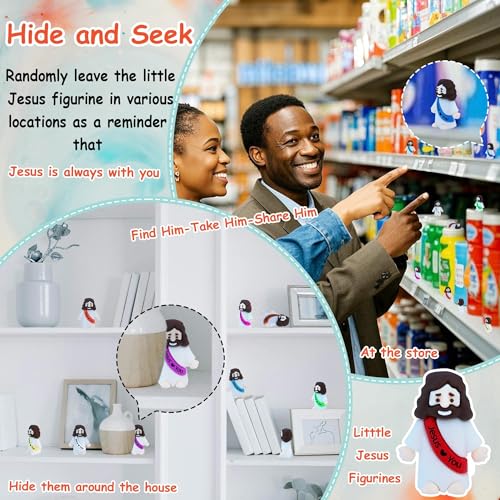 100 Mini Rubber Jesus Figurines Bulk – 10 Colors with 'Jesus Loves You' Message for Easter Egg Fillers and Hide and Seek