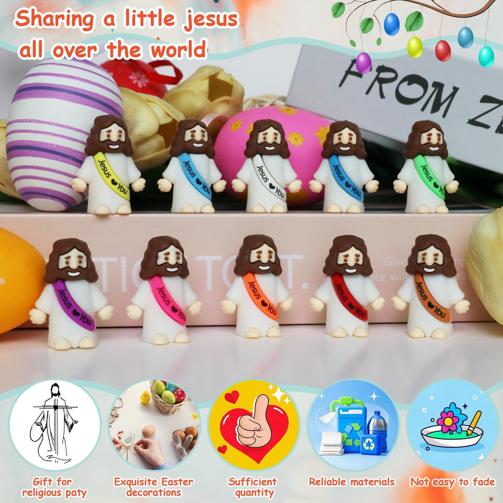 100 Mini Rubber Jesus Figurines Bulk – 10 Colors with 'Jesus Loves You' Message for Easter Egg Fillers and Hide and Seek