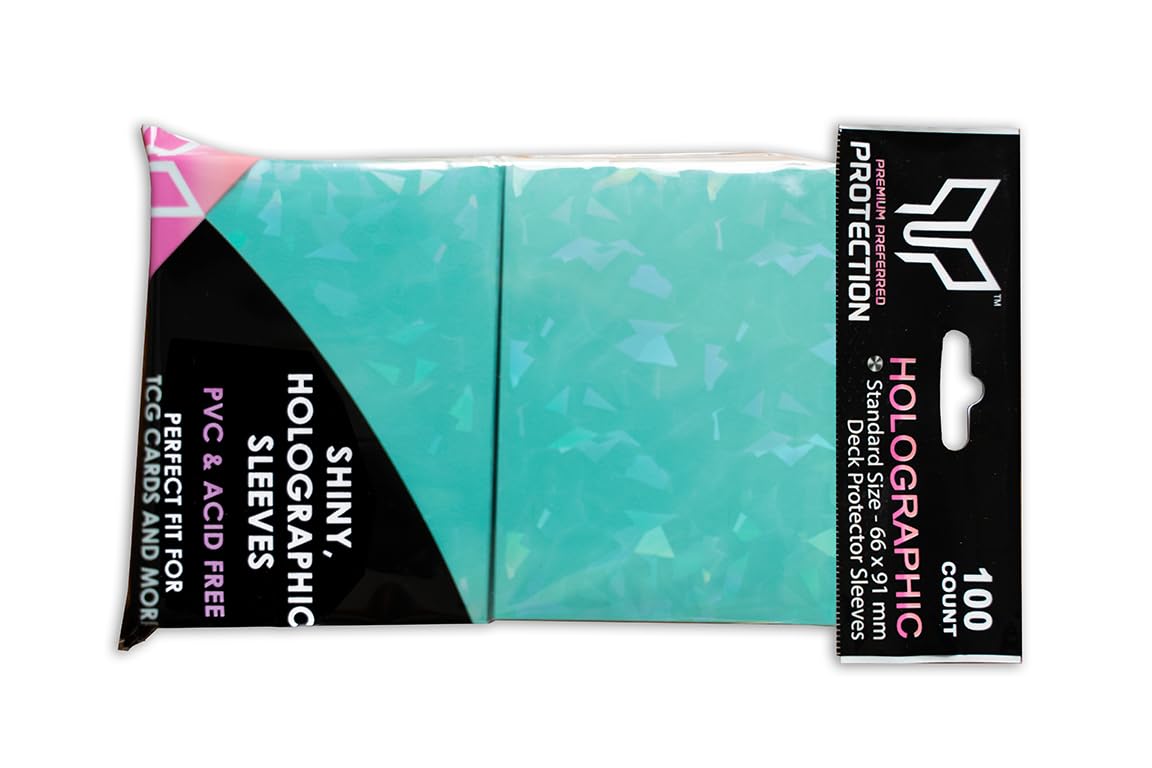 100 Mint Holographic Card Sleeves - Perfect Fit Standard Size for Pokemon, MTG, Yugioh & More