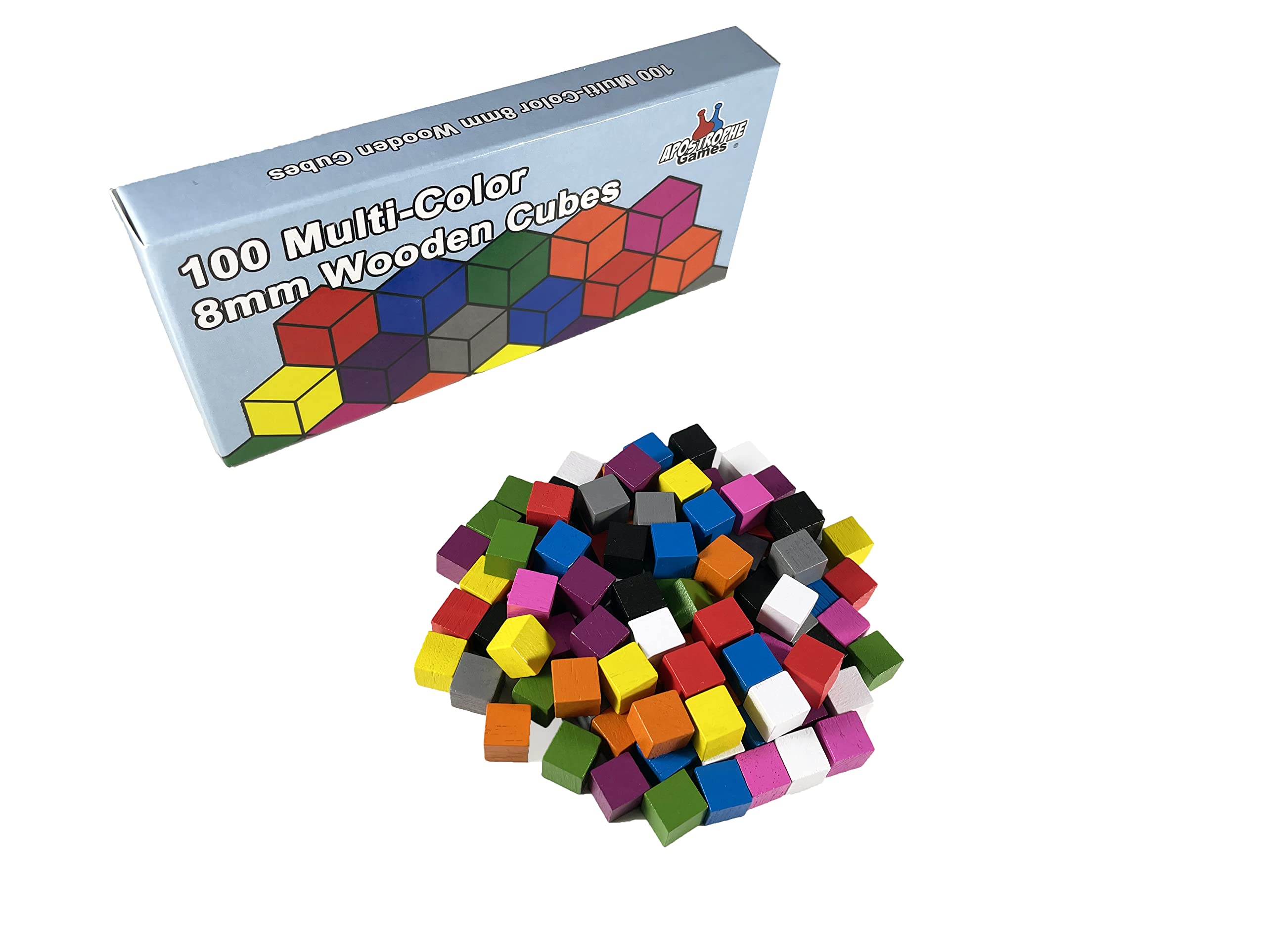 100 Multi-Color Wooden Cubes (8mm) – Board Game Replacement Pieces & Classroom Sorting Tokens by Apostrophe Games