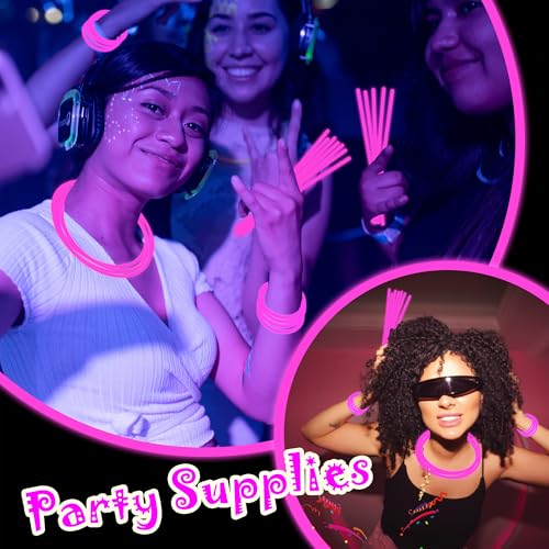 100 Pack 8-Inch Pink Glow Sticks Bulk Party Favors with Connectors – Long-Lasting Neon Glow Necklaces & Bracelets for Holiday Events