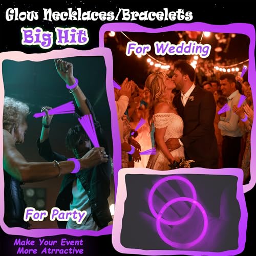 100 Pack 8-Inch Purple Glow Sticks Bulk Party Favors with Connectors - Lasts 6-8 Hours, Waterproof, for Halloween, Christmas, Mardi Gras, Neon Parties